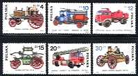 Classic and Contemporary Fire Engines Mint Set of 6 Stamps Poland, 1985
